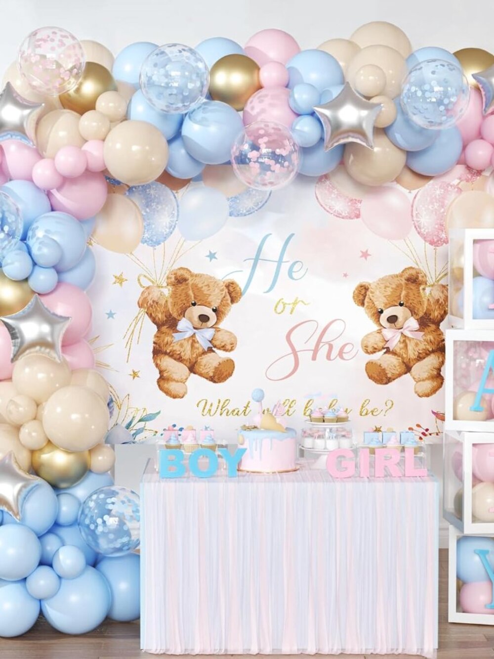 Bear Gender Reveal Decorations for Boy or Girl Bear Theme Party